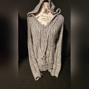 Vintage Roxy Gray Knitted Hoodie V-neck Women's Size Medium